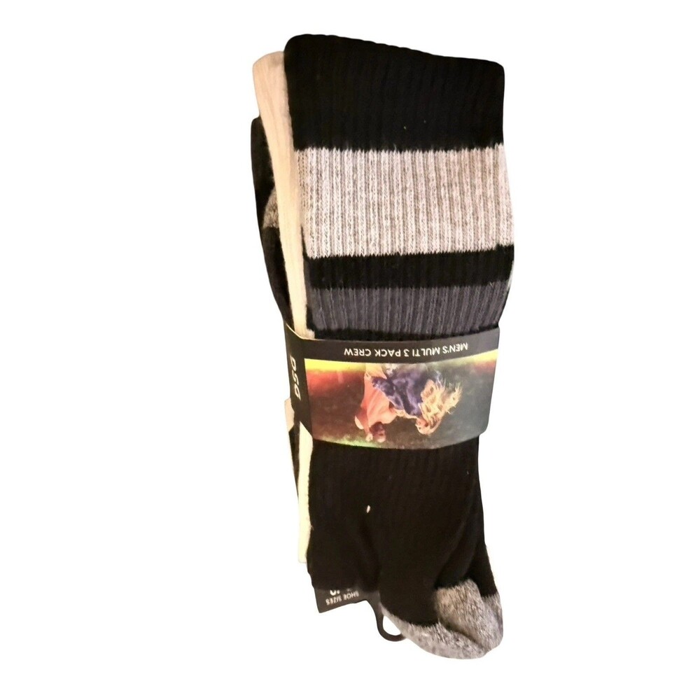 DSG Crew Socks Multi Color Size Large Men’s 8-13 3 Pairs White Black Gray New